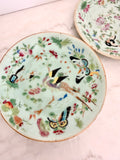 Antique Chinese Export Celadon Famille Rose Plate, Birds & Butterflies, 7.5"