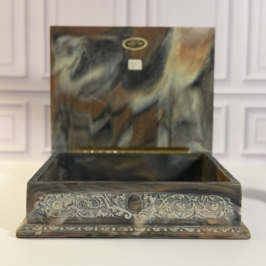 Vintage Italian Incolay Stone Box with Hunting Scene Motif
