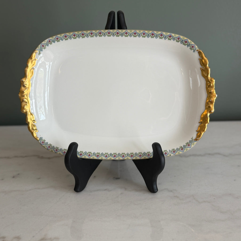 Antique c.1900 JPL Limoges France Porcelain Serving Platter 12"| Hand-painted Floral Trim with Gilt Gold Handles| POY125