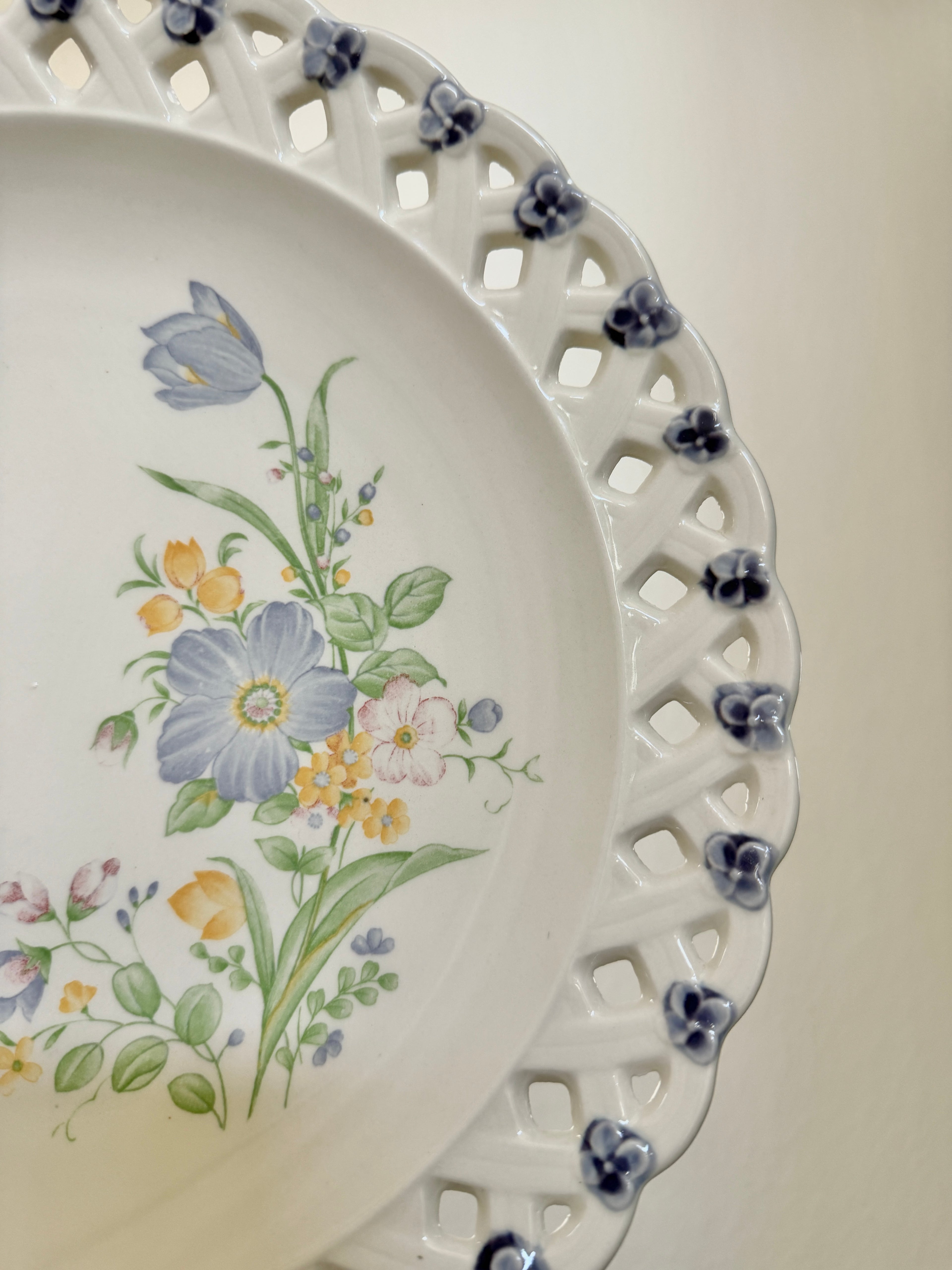 Vintage Reticulated Plate with Floral and Butterfly 12”