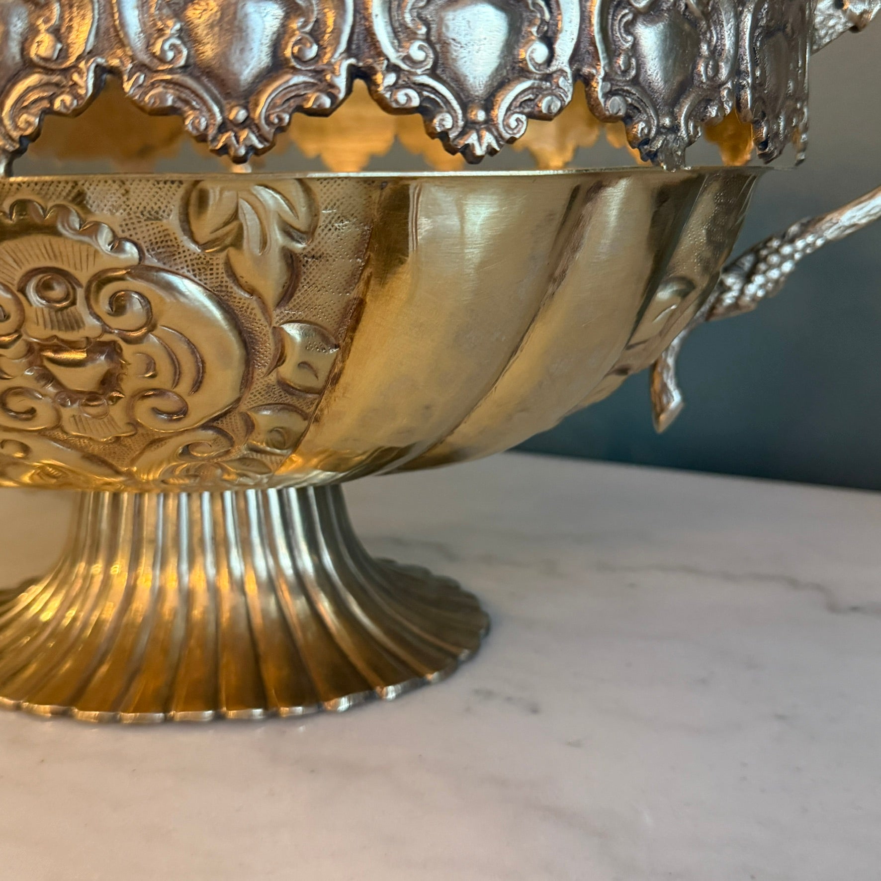Vintage Brass Grecian Style Pedestal Serving Bowl