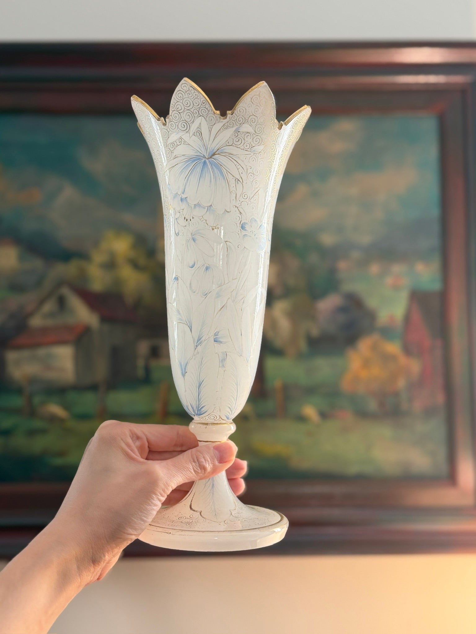 Antique Scalloped Opaline Vase