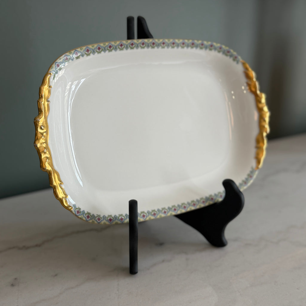 Antique c.1900 JPL Limoges France Porcelain Serving Platter 12"| Hand-painted Floral Trim with Gilt Gold Handles| POY125