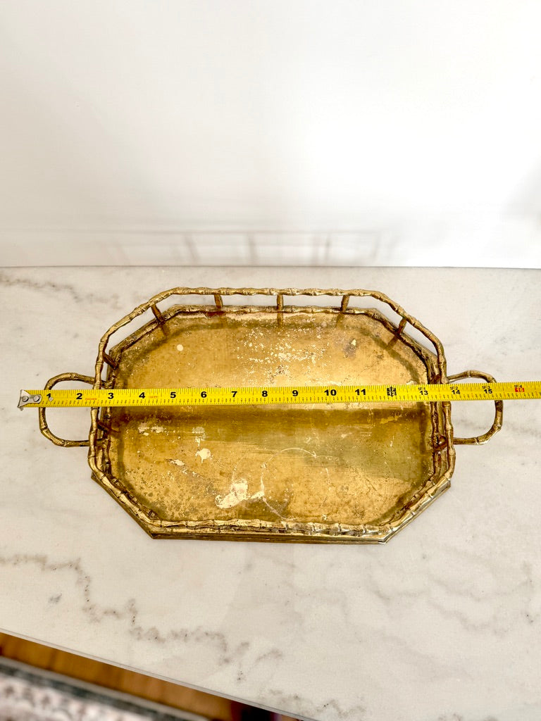 Vintage Brass Faux Bamboo Octagonal Tray, 14"