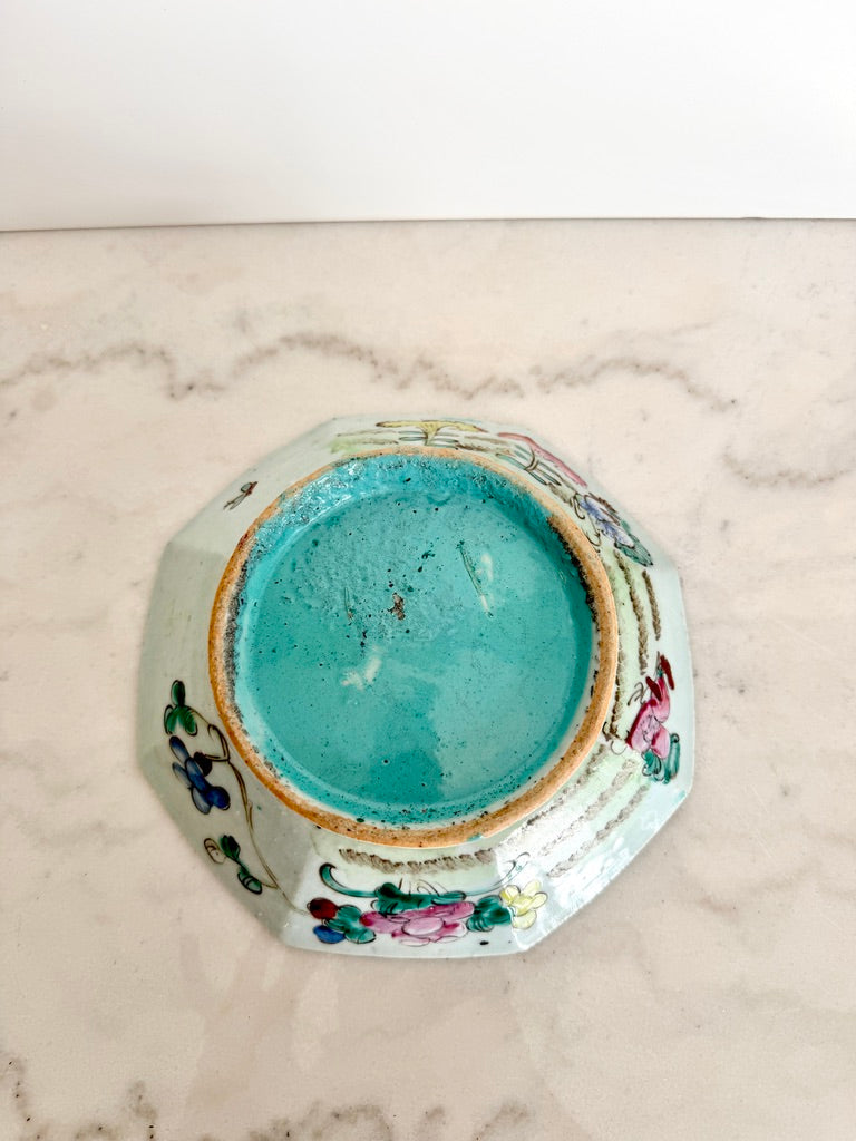 Antique Qing Dynasty Famille Rose Octagonal Bowl, 8"