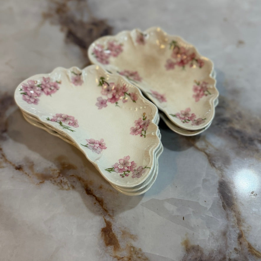Vintage Johnson Bros England Pink Flowers Crescent Bone Dish