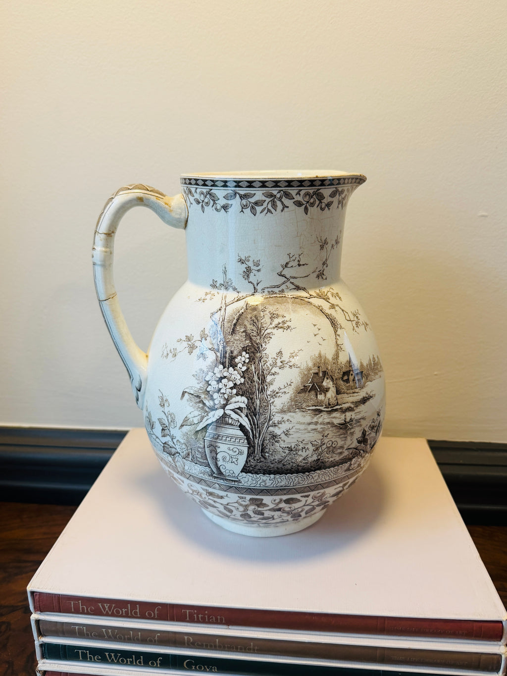 Antique Aesthetic Era Burgess & Leich Middleport England Brown White Pitcher