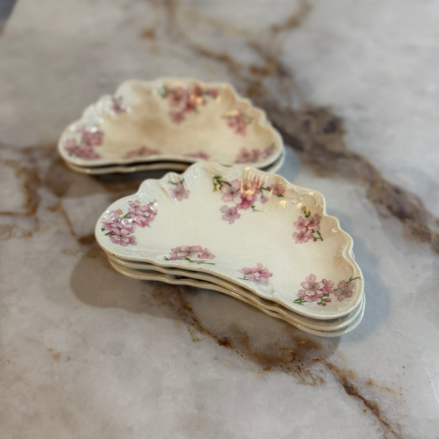 Vintage Johnson Bros England Pink Flowers Crescent Bone Dish