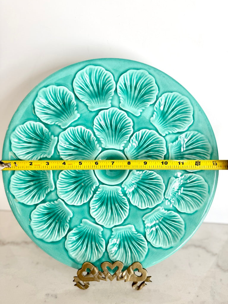 Vintage French Porcelain Turquoise Oyster Plate, 12"