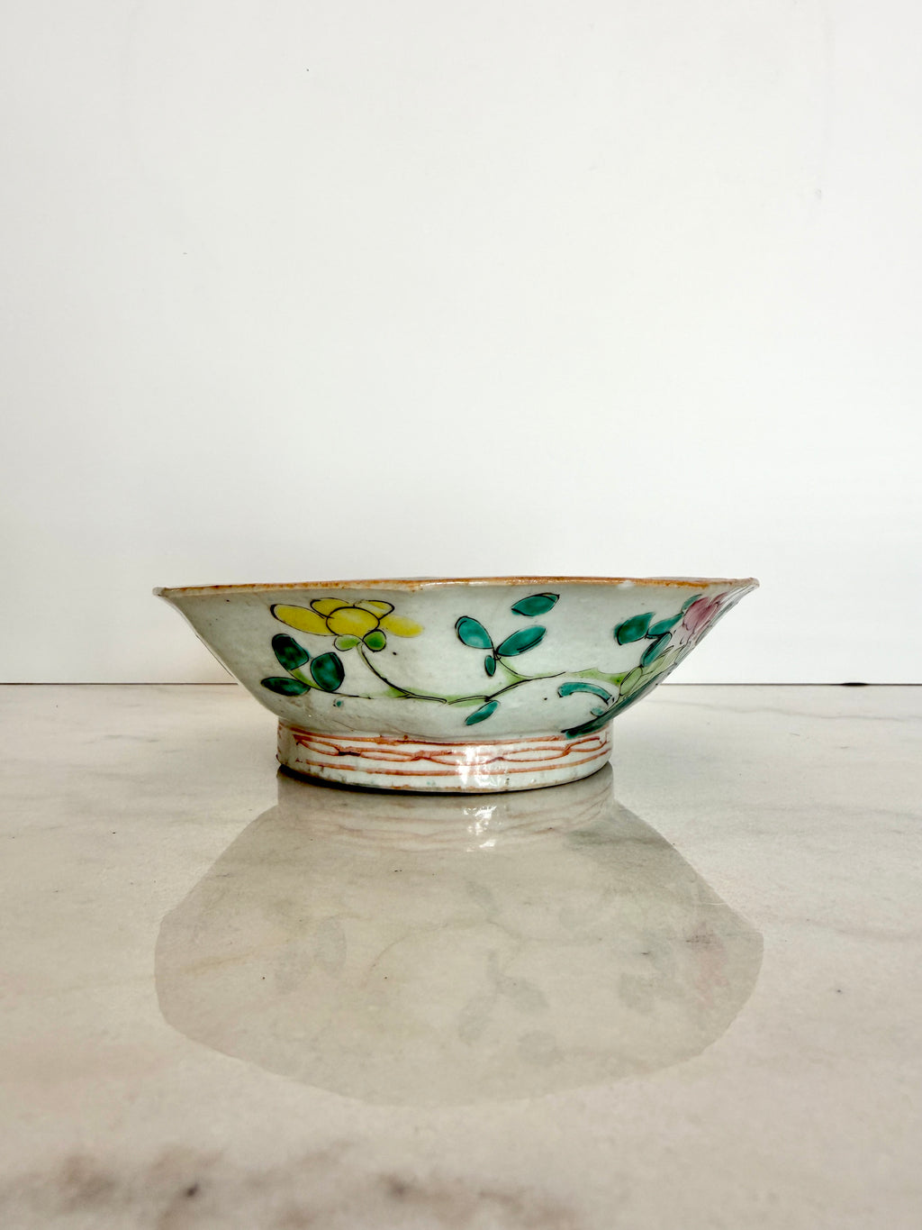 Antique Chinese Qing Dynasty Famille Rose Footed Rice Bowl, 6"