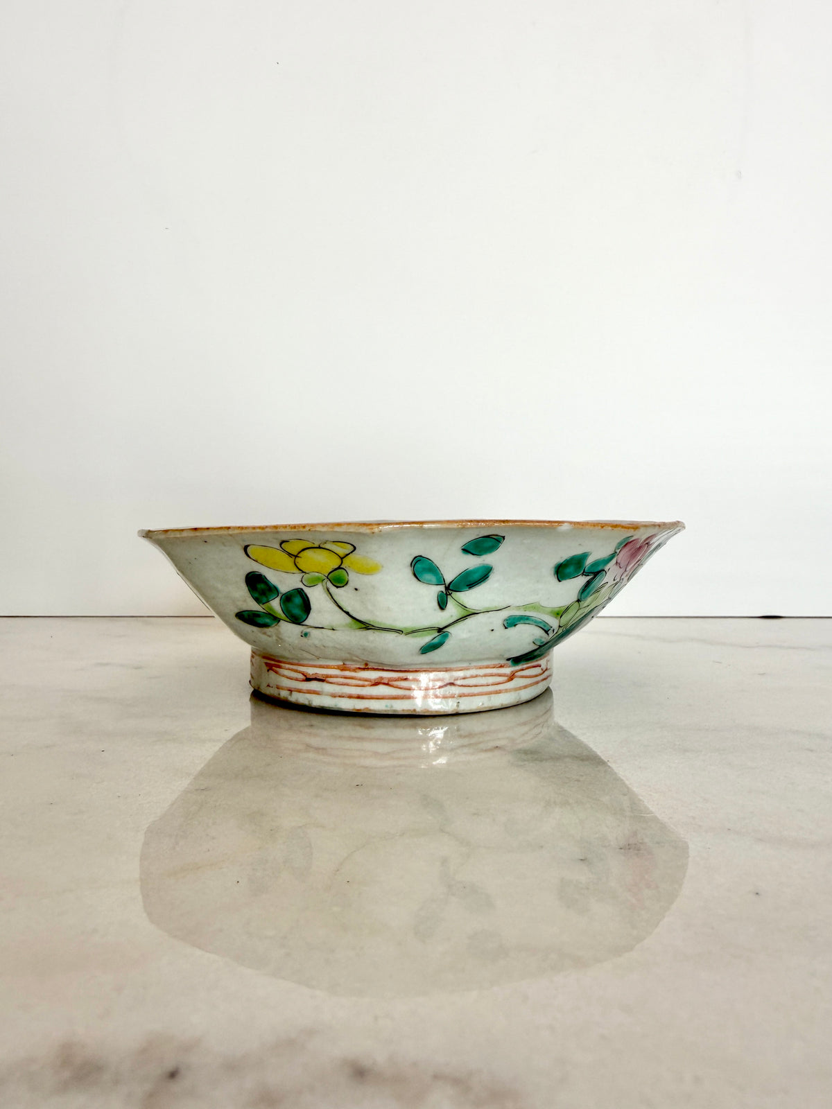 Antique Chinese Qing Dynasty Famille Rose Footed Rice Bowl, 6"