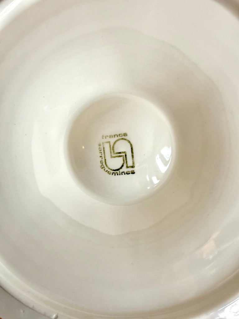 Vintage Sarreguemines French Majolica Oyster Plate, Brown and Ivory, 9.5"