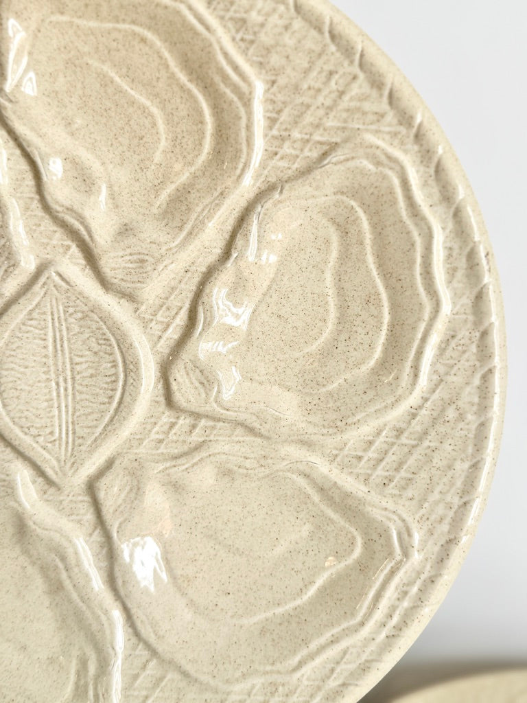 Vintage French Stoneware Oyster Plate in Cream, 9.5"