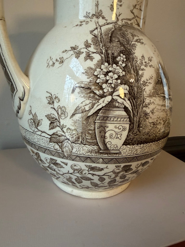 Antique Aesthetic Era Burgess & Leich Middleport England Brown White Pitcher