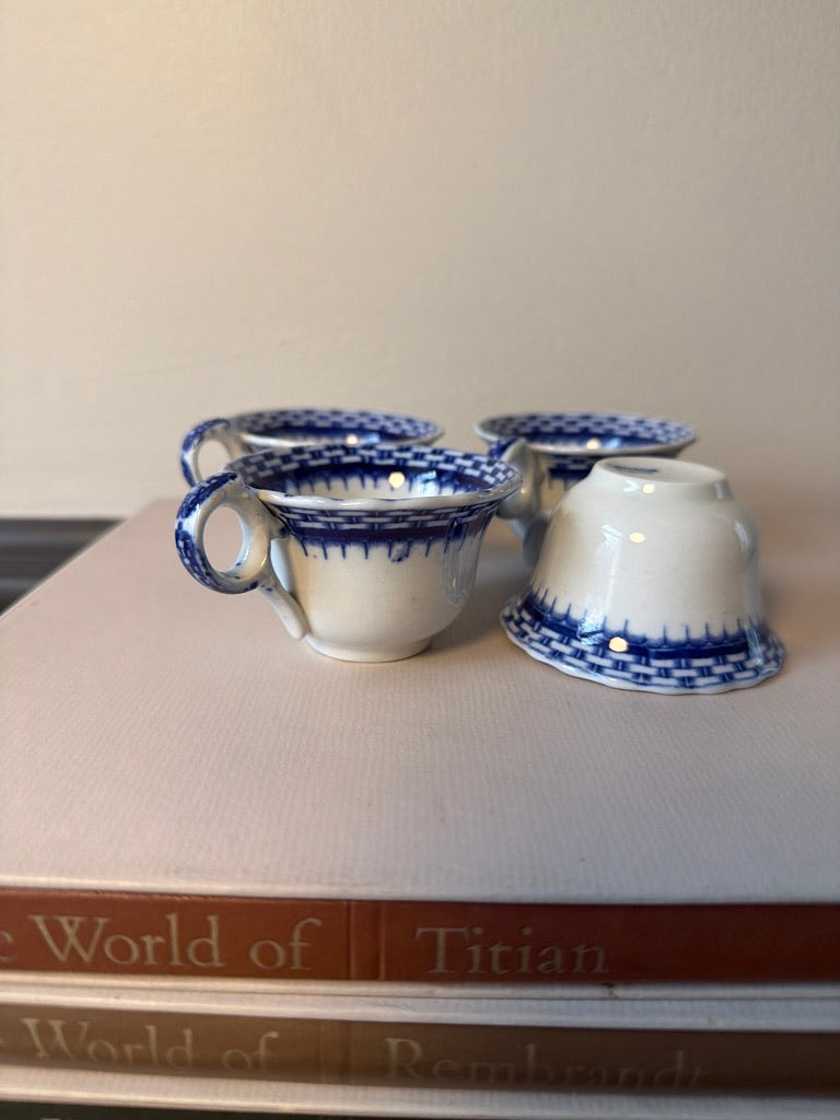Antique Cauldon England Blue and White Demitasse Cups (set of 4)