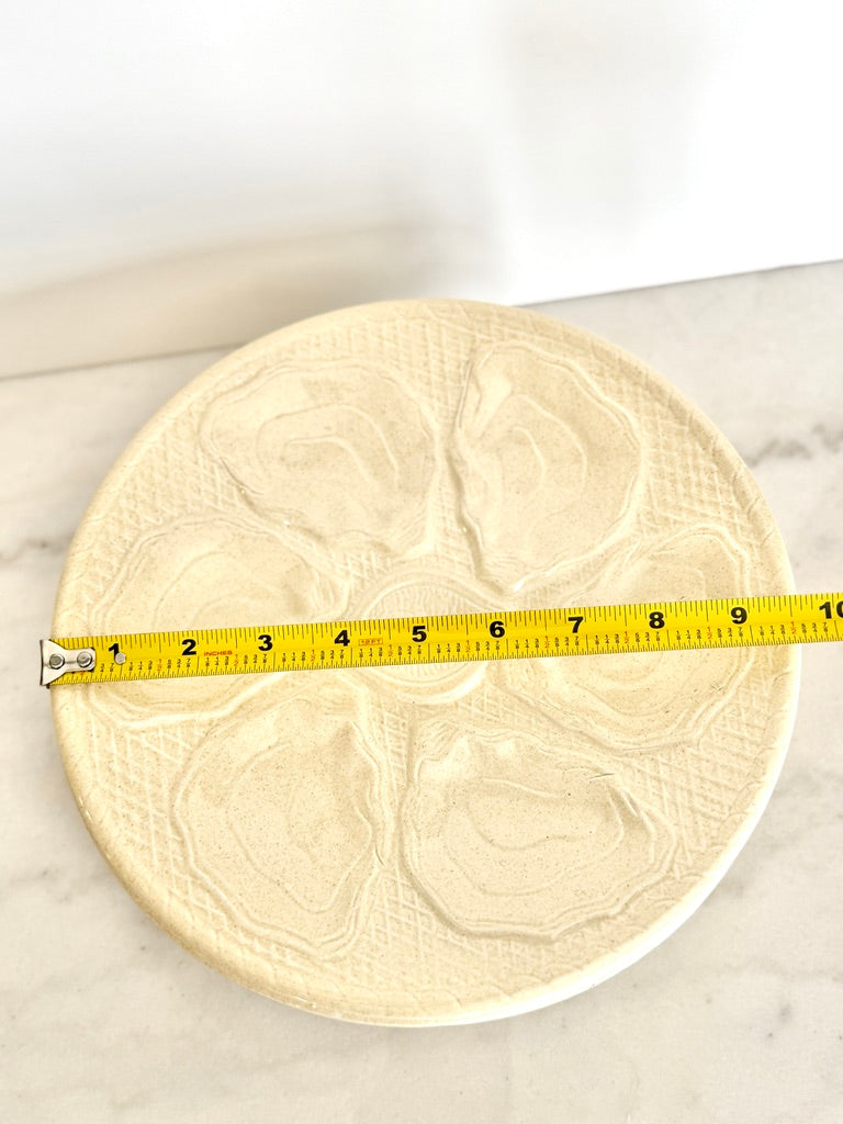 Vintage French Stoneware Oyster Plate in Cream, 9.5"