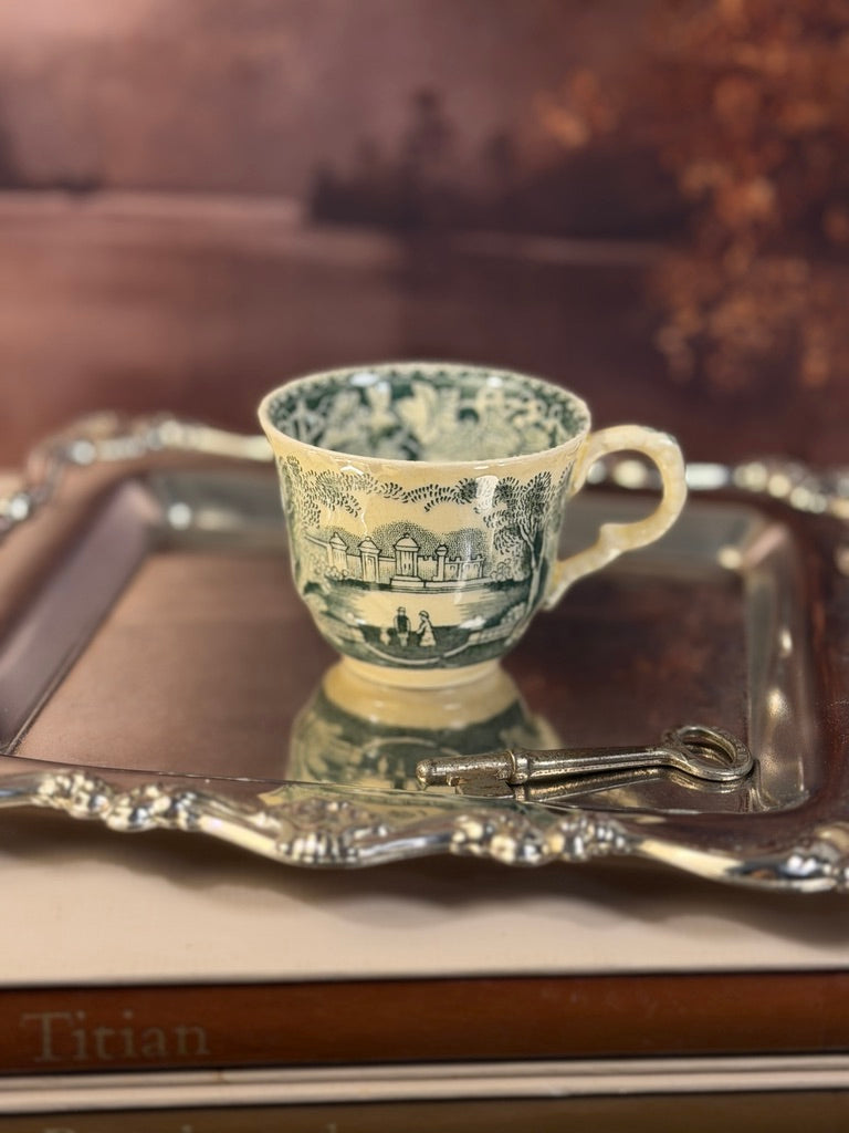 Antique RARE Green Transferware Mason's Vista Demitasse Teacup