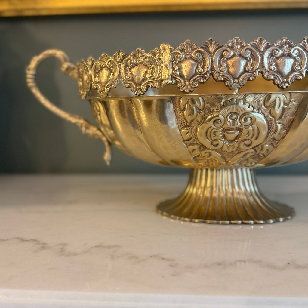 Vintage Brass Grecian Style Pedestal Serving Bowl