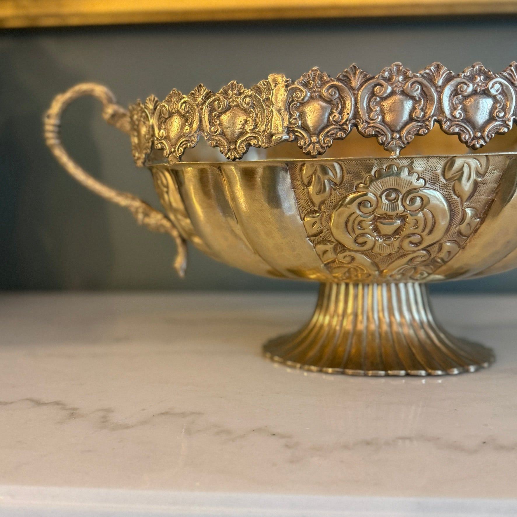 Vintage Brass Grecian Style Pedestal Serving Bowl