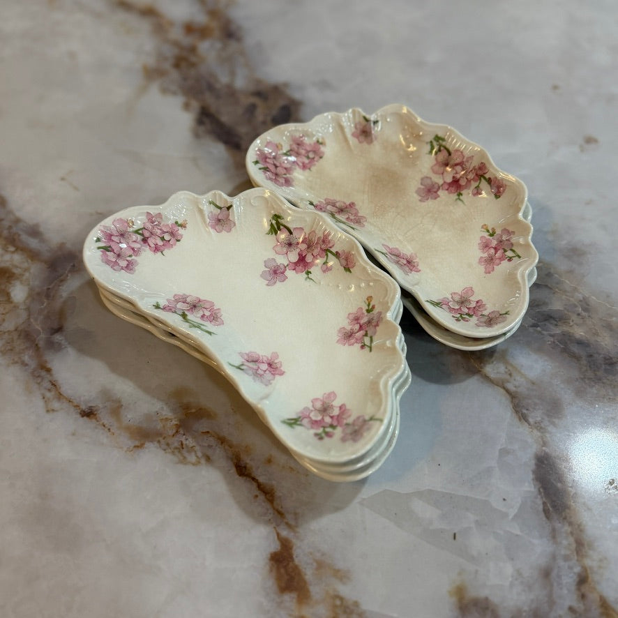 Vintage Johnson Bros England Pink Flowers Crescent Bone Dish