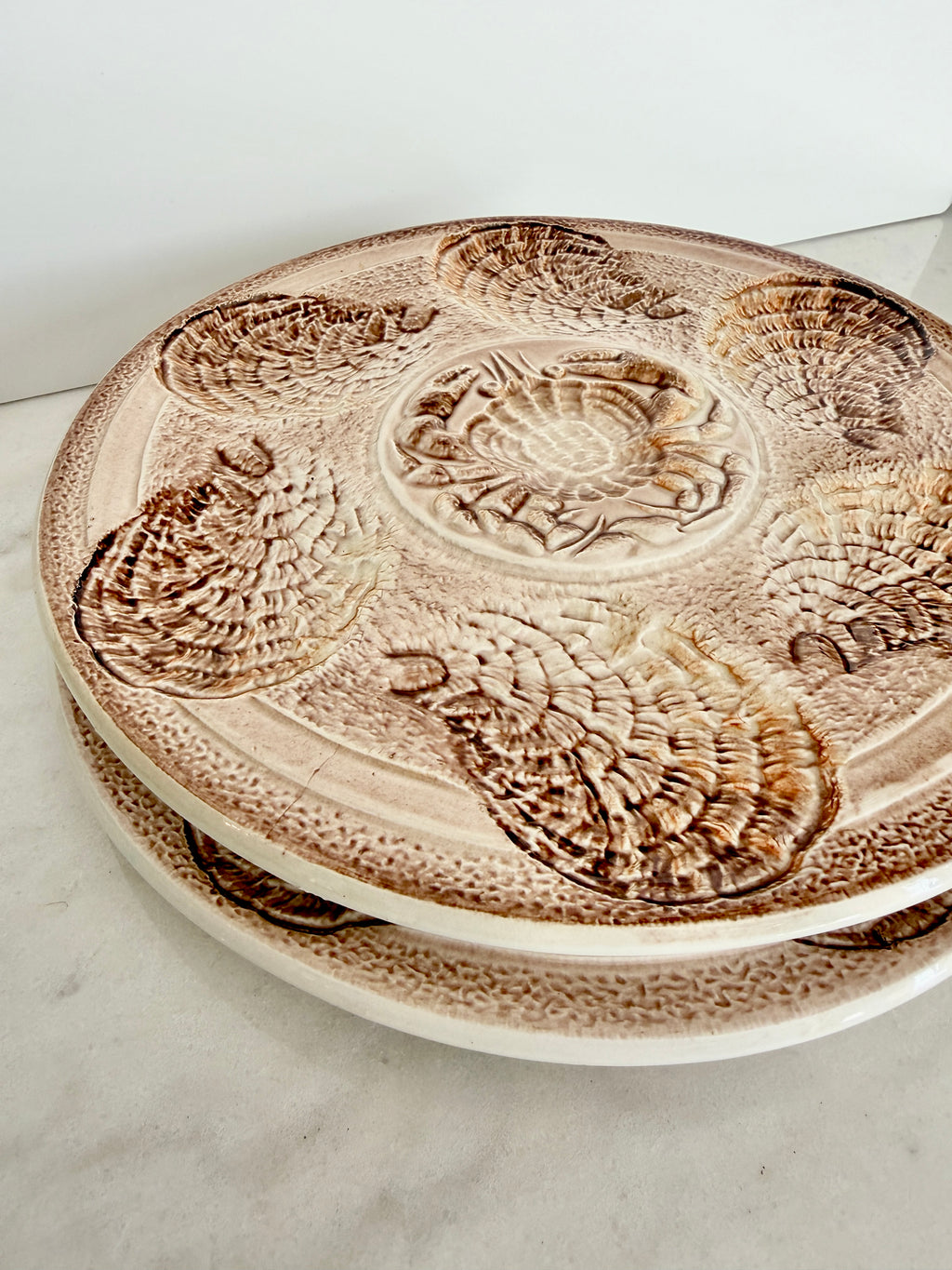 Vintage Sarreguemines French Majolica Oyster Plate with Crab Motif, 10"