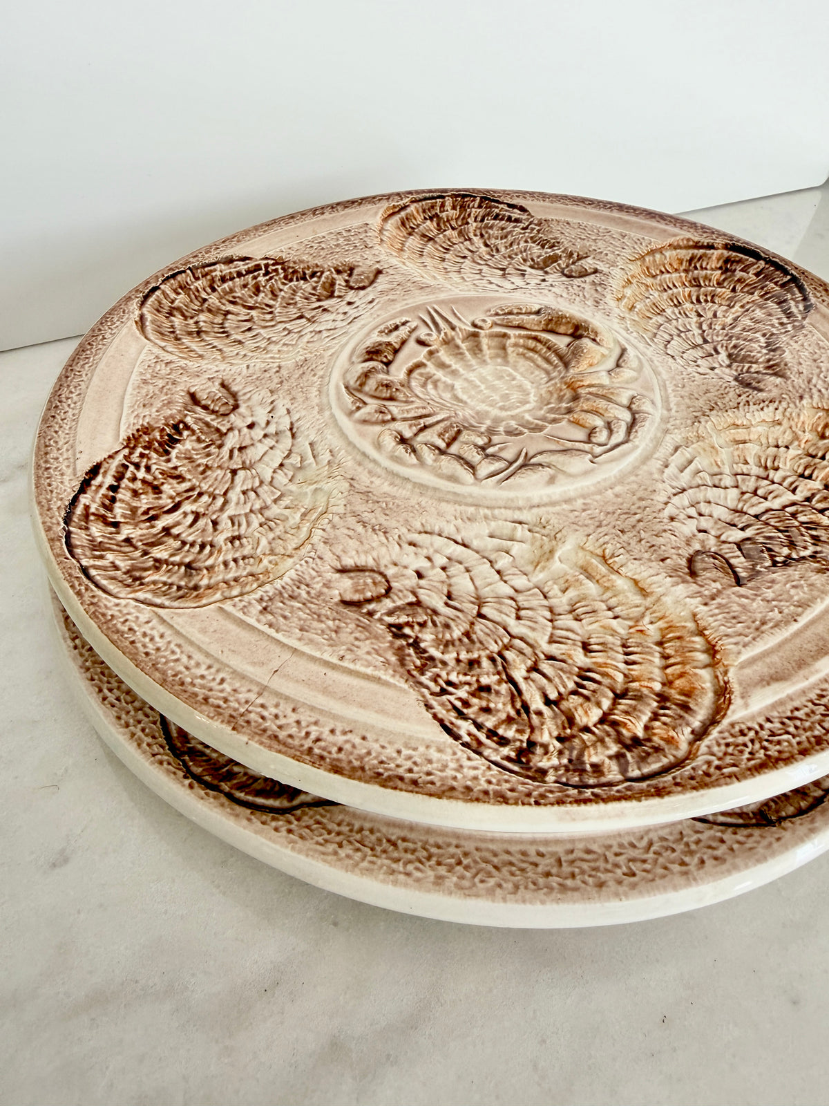 Vintage Sarreguemines French Majolica Oyster Plate with Crab Motif, 10"