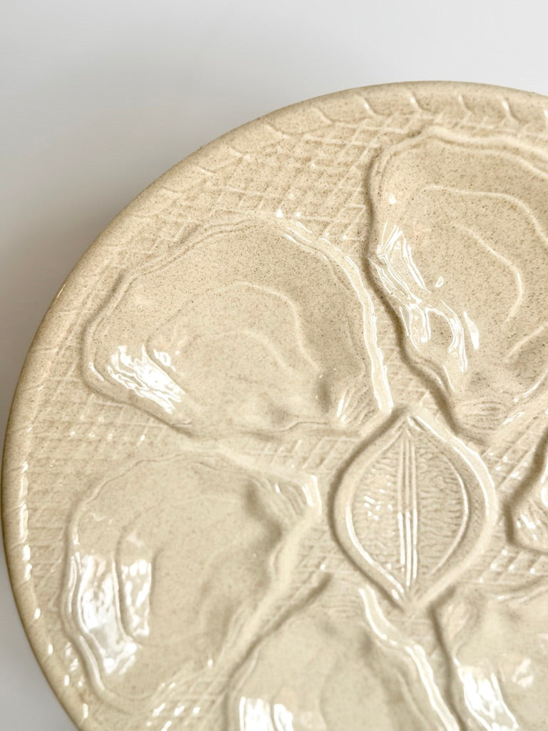 Vintage French Stoneware Oyster Plate in Cream, 9.5"
