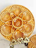 Vintage Longchamp French Majolica Oyster Serving Dish, Brown Shells, 9.5"