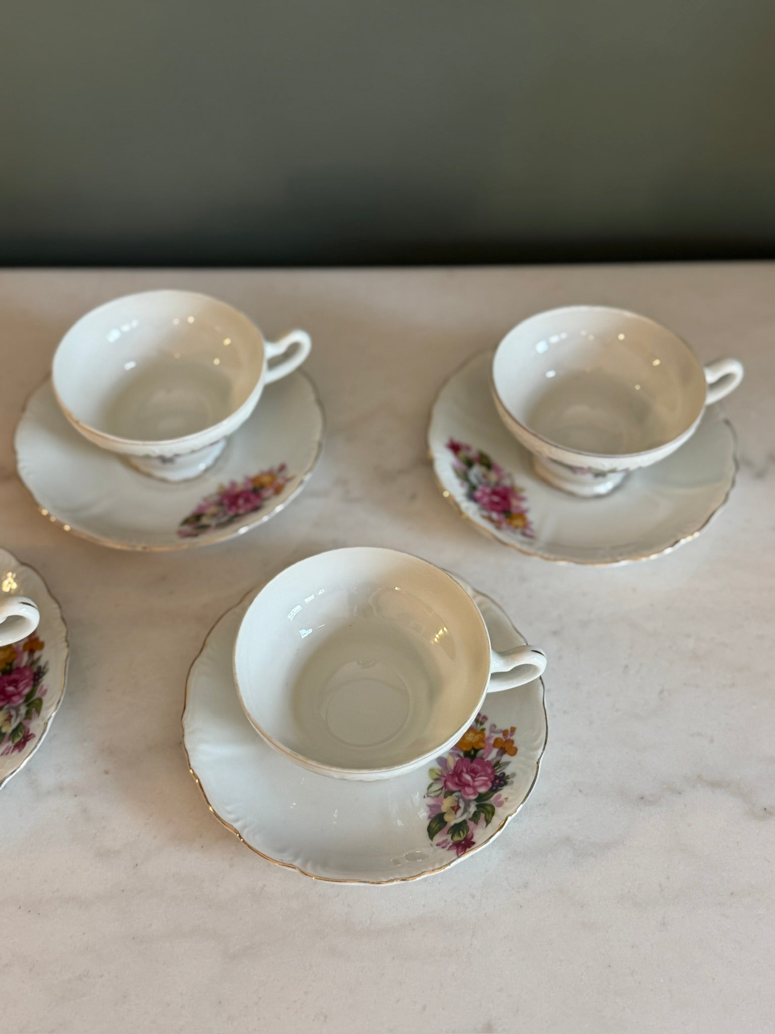 Vintage Footed Teacup and Saucer Roses and Lilies Gold Trim Made in Japan