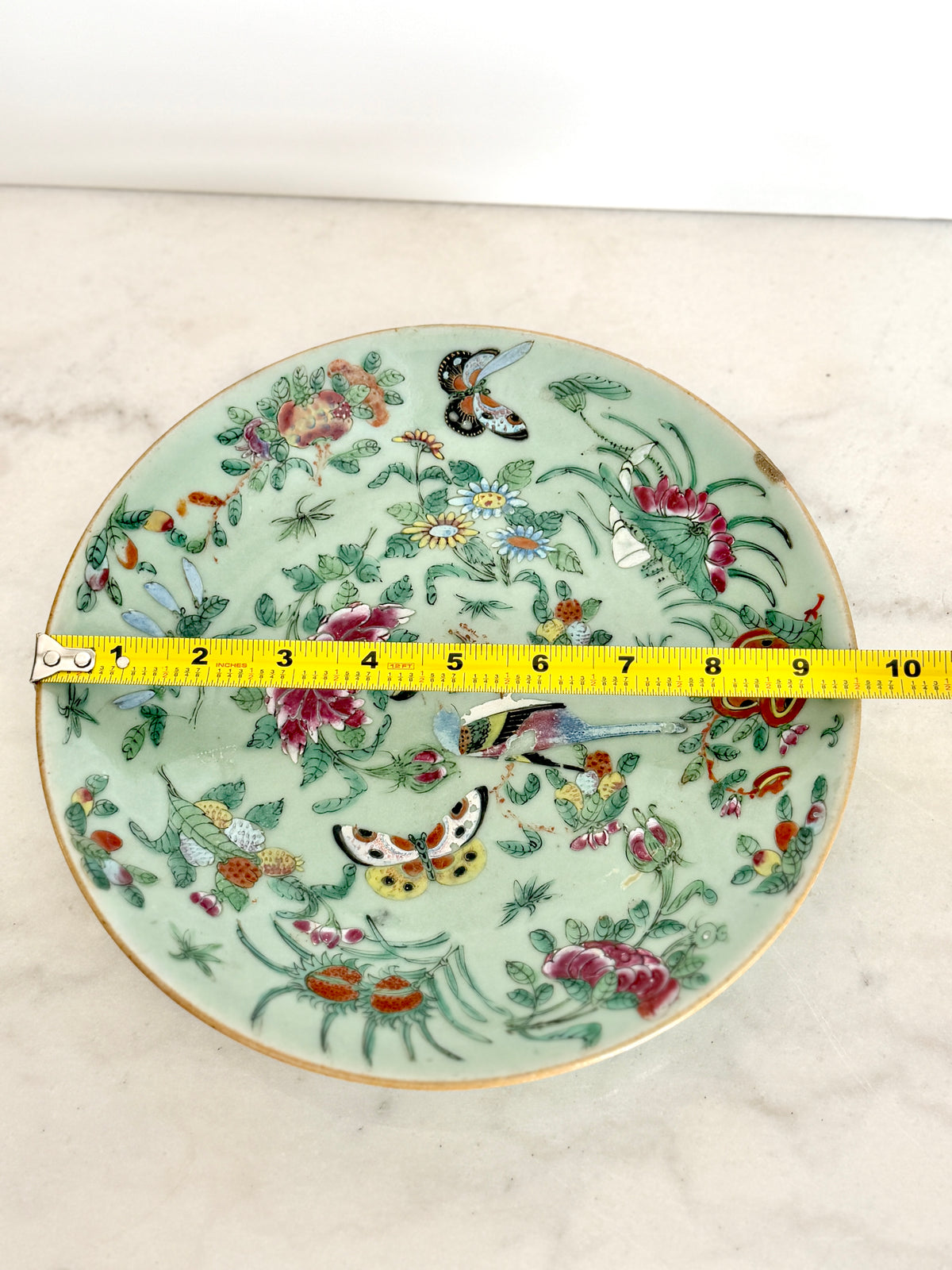 Antique Chinese Canton Famille Rose Celadon Plate 9.5"