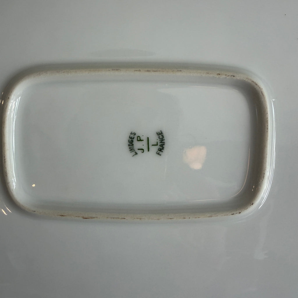 Antique c.1900 JPL Limoges France Porcelain Serving Platter 17"| Hand-painted Floral Trim with Gilt Gold Handles| POY125
