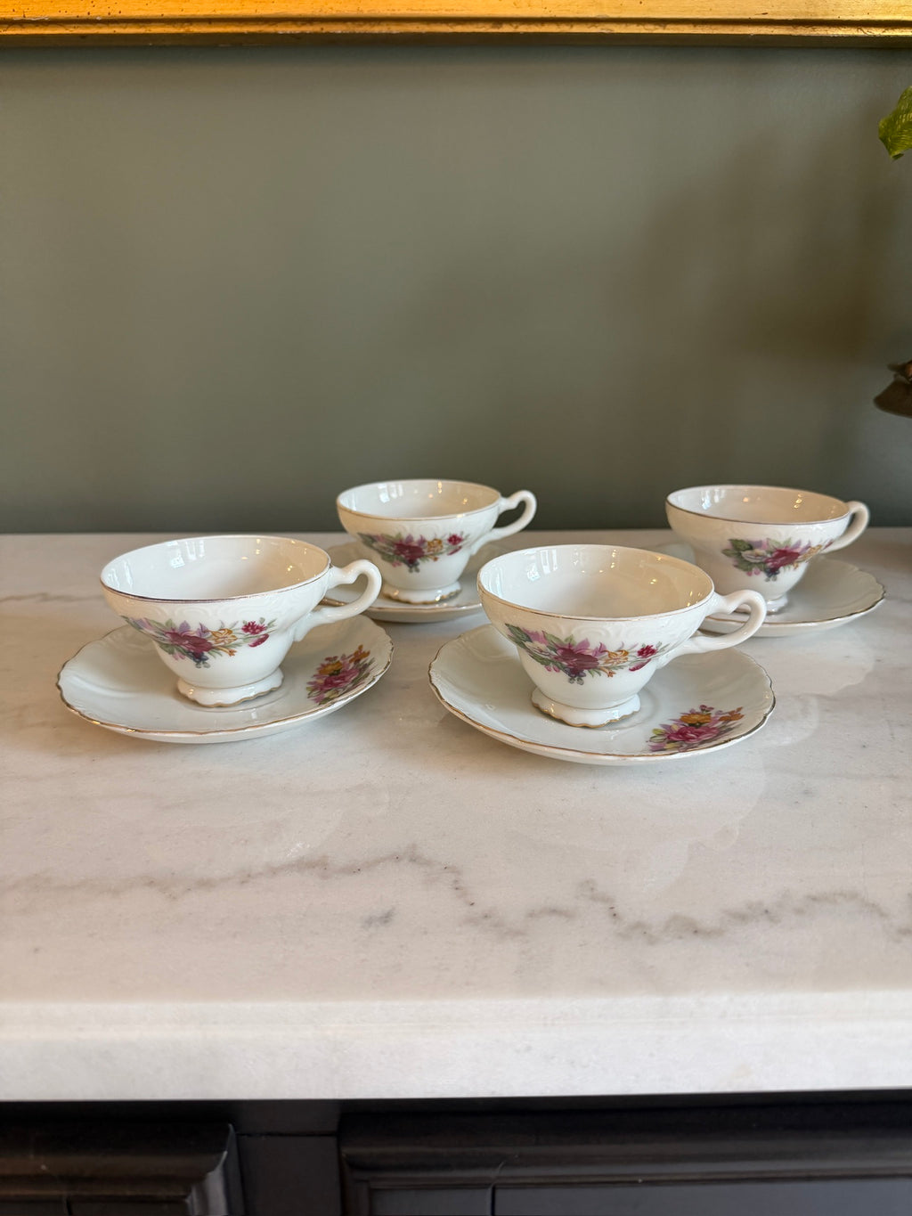 Vintage Footed Teacup and Saucer Roses and Lilies Gold Trim Made in Japan