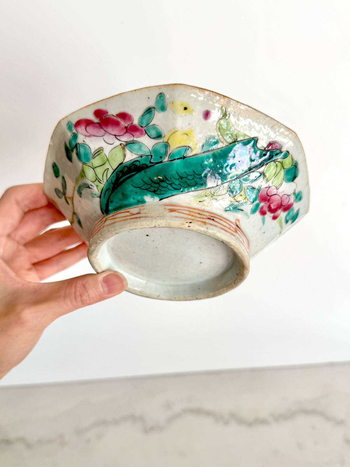 Antique Chinese Qing Dynasty Famille Rose Footed Rice Bowl, 6"