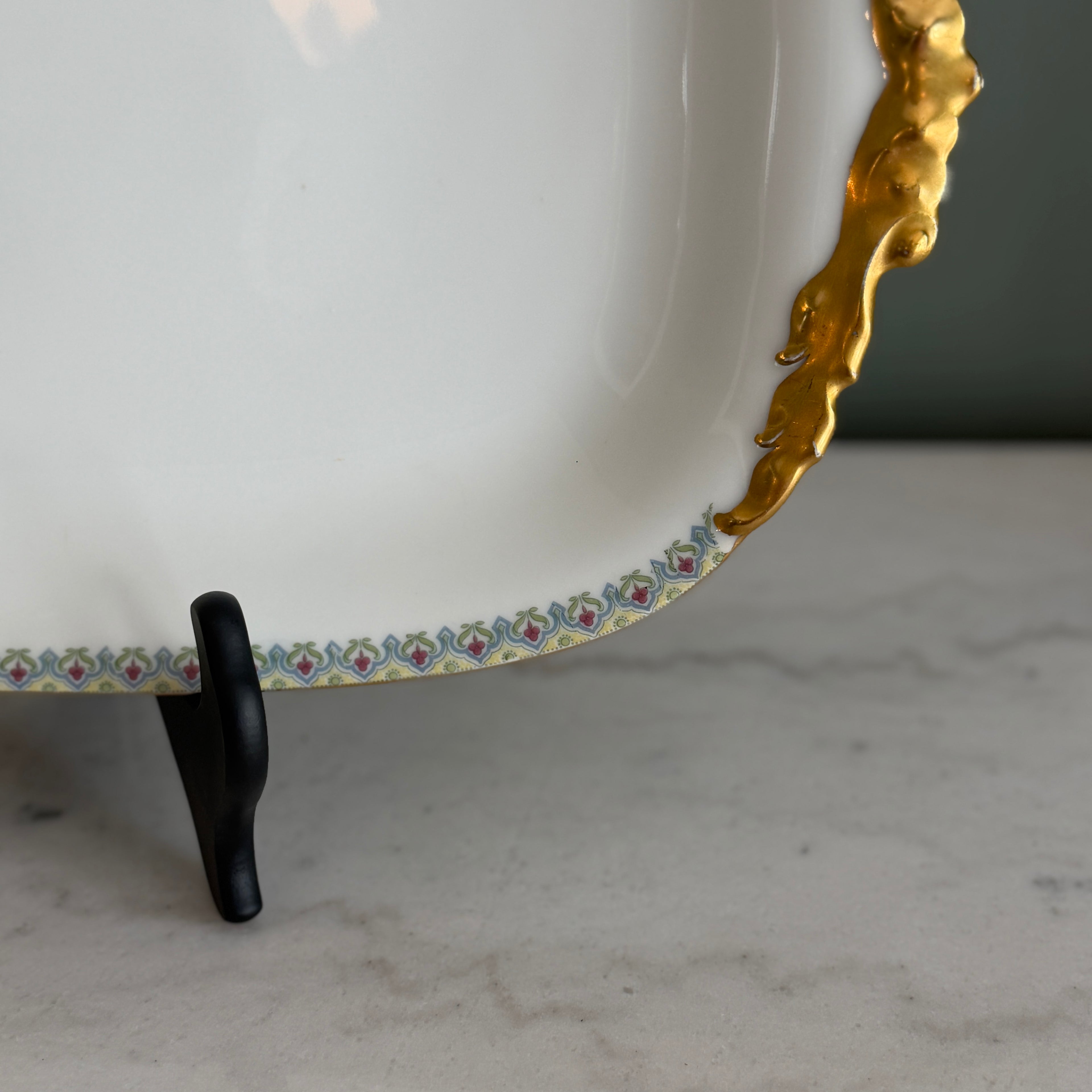 Antique c.1900 JPL Limoges France Porcelain Serving Platter 17"| Hand-painted Floral Trim with Gilt Gold Handles| POY125