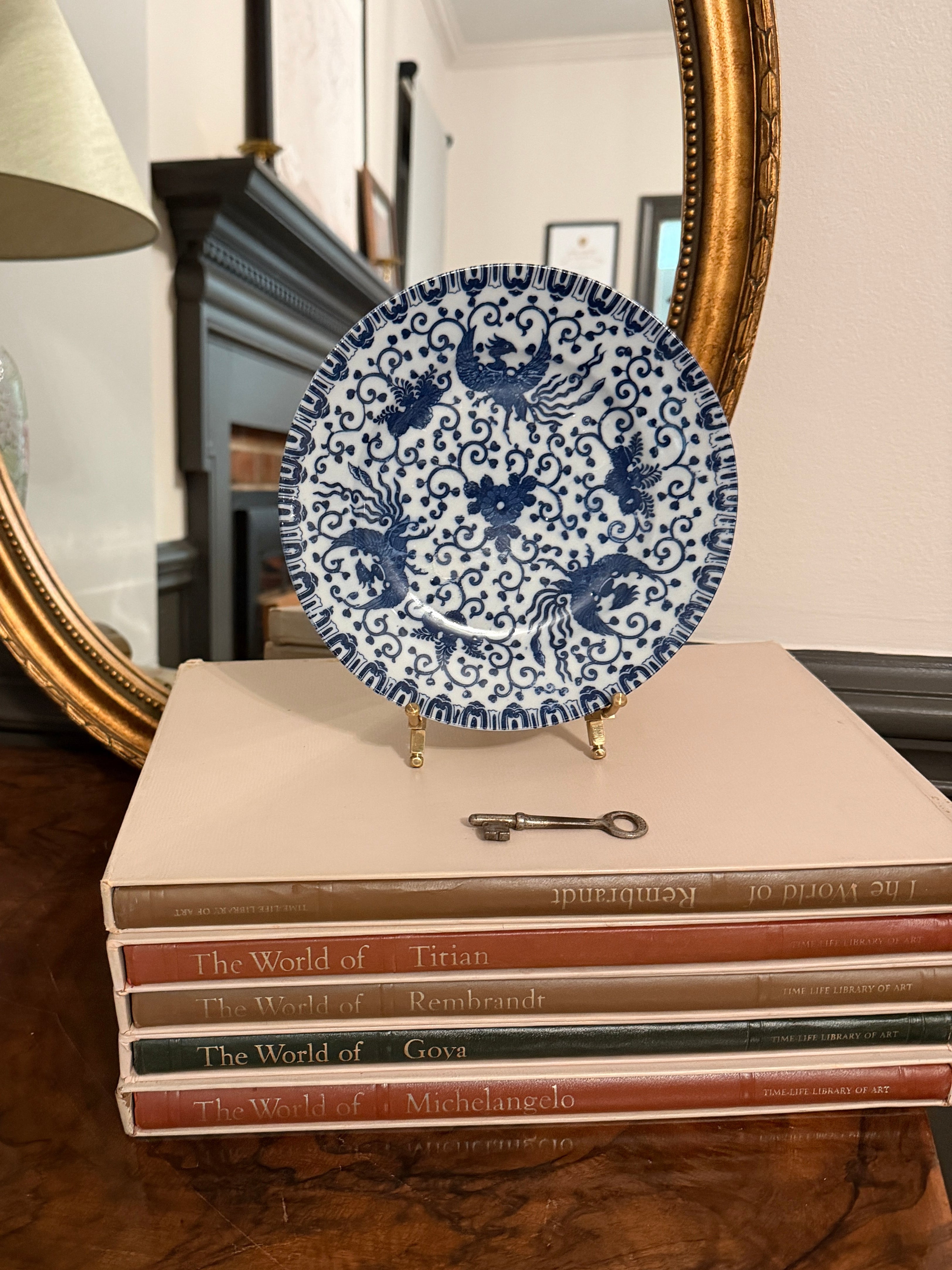 Vintage Japanese Blue & White Phoenix Plate – 7.5”