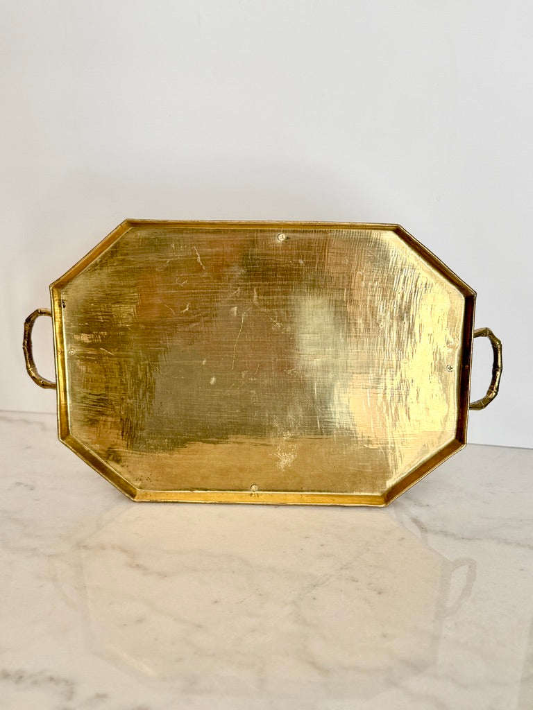 Vintage Brass Faux Bamboo Octagonal Tray, 14"