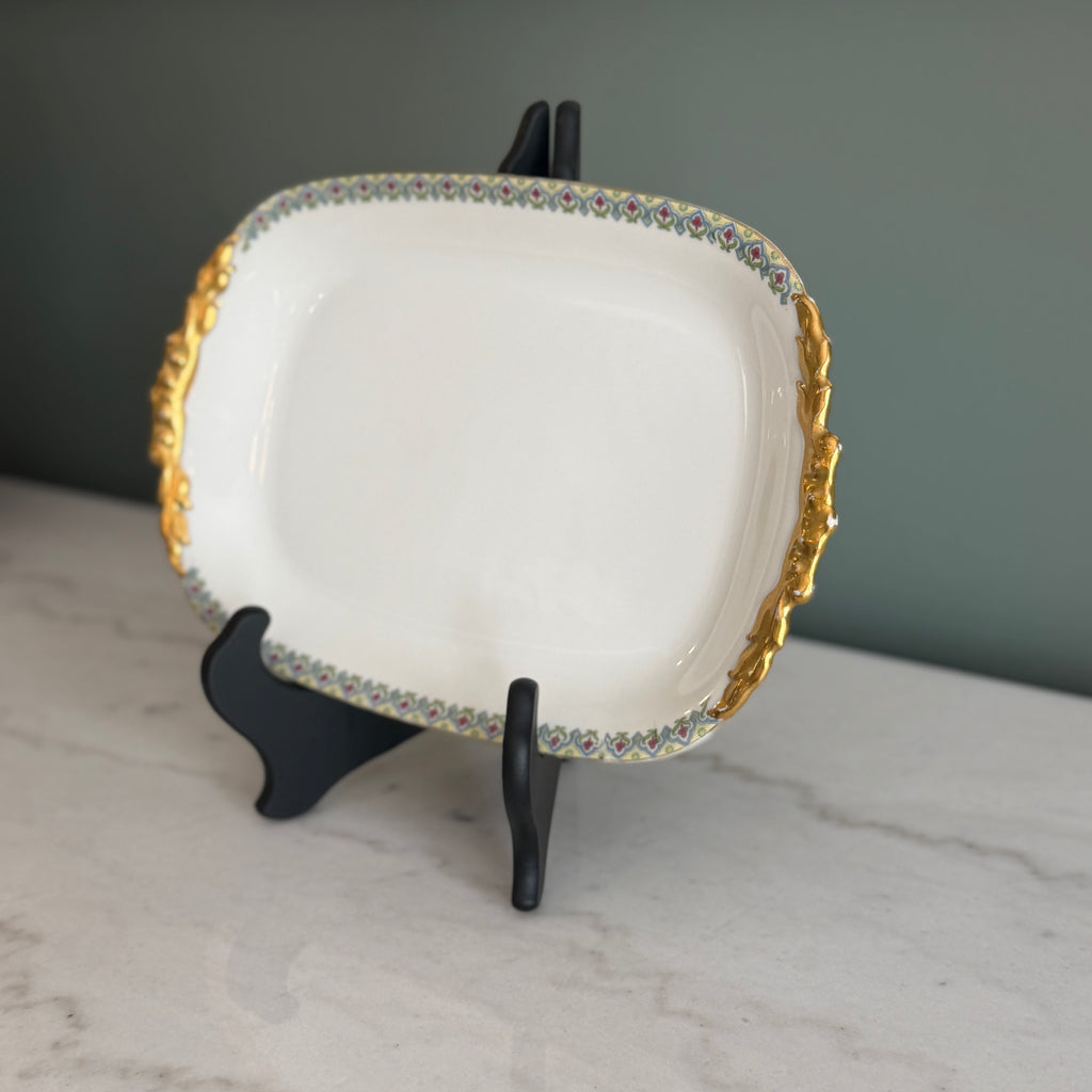 Antique c.1900 JPL Limoges France Porcelain Serving Platter 12"| Hand-painted Floral Trim with Gilt Gold Handles| POY125