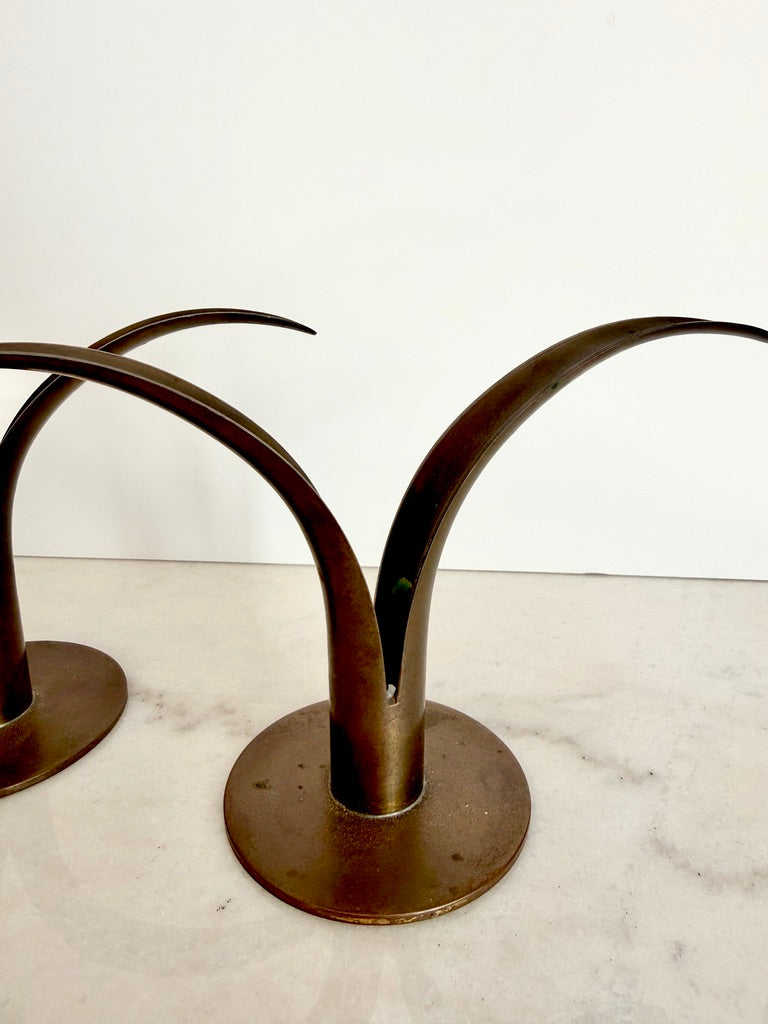 Vintage Pair of Ystad-Metall Sweden Brass Lily Candlestick Holders by Ivar Alenius Björk