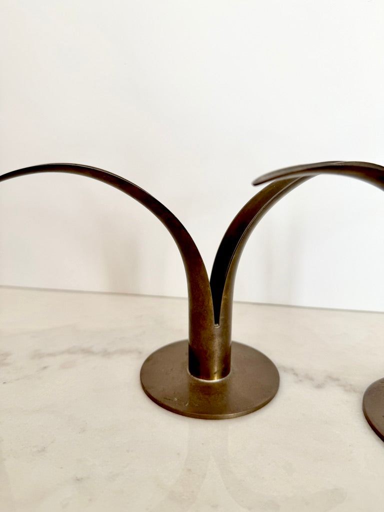 Vintage Pair of Ystad-Metall Sweden Brass Lily Candlestick Holders by Ivar Alenius Björk