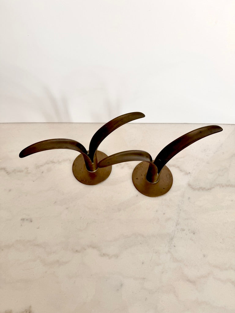 Vintage Pair of Ystad-Metall Sweden Brass Lily Candlestick Holders by Ivar Alenius Björk