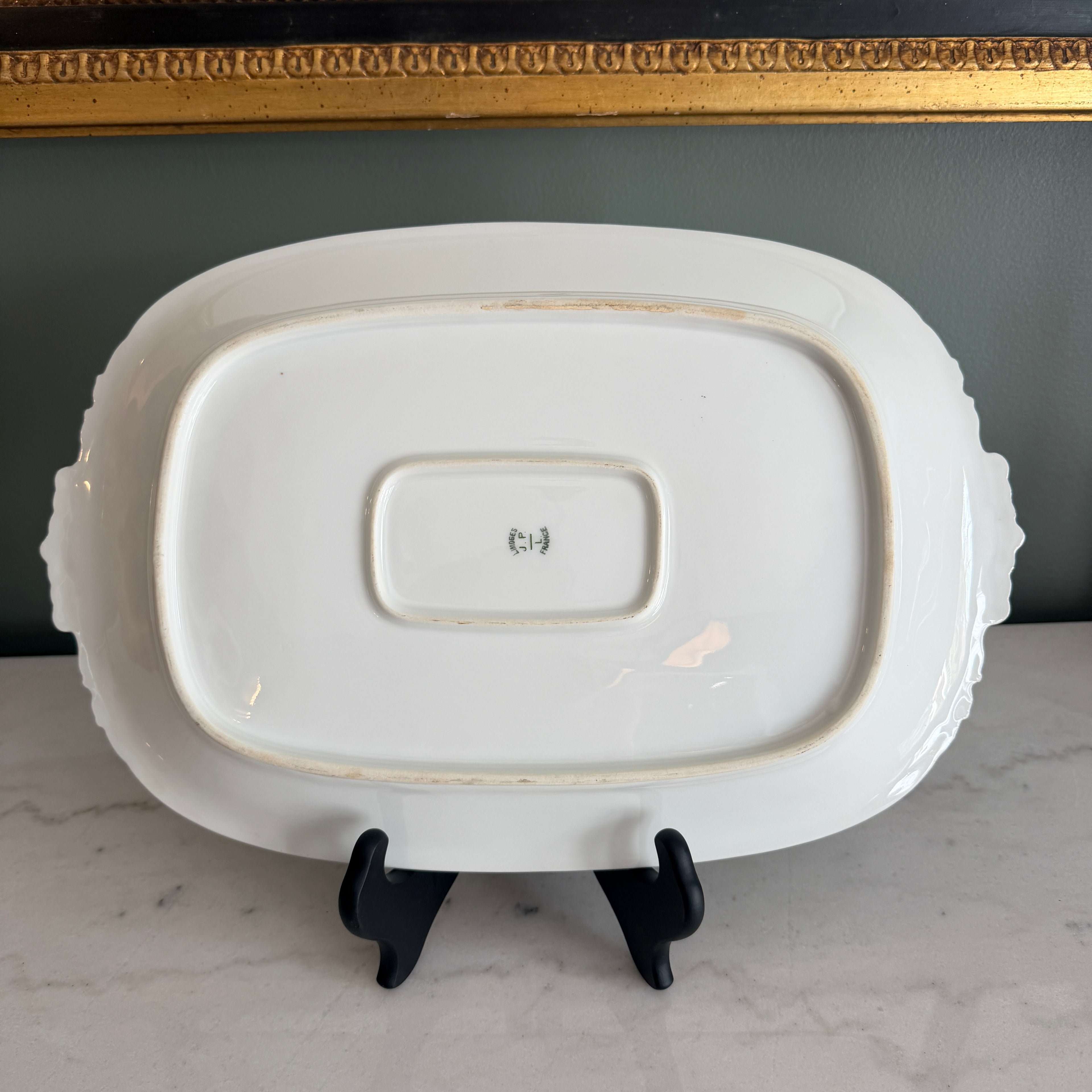 Antique c.1900 JPL Limoges France Porcelain Serving Platter 17"| Hand-painted Floral Trim with Gilt Gold Handles| POY125