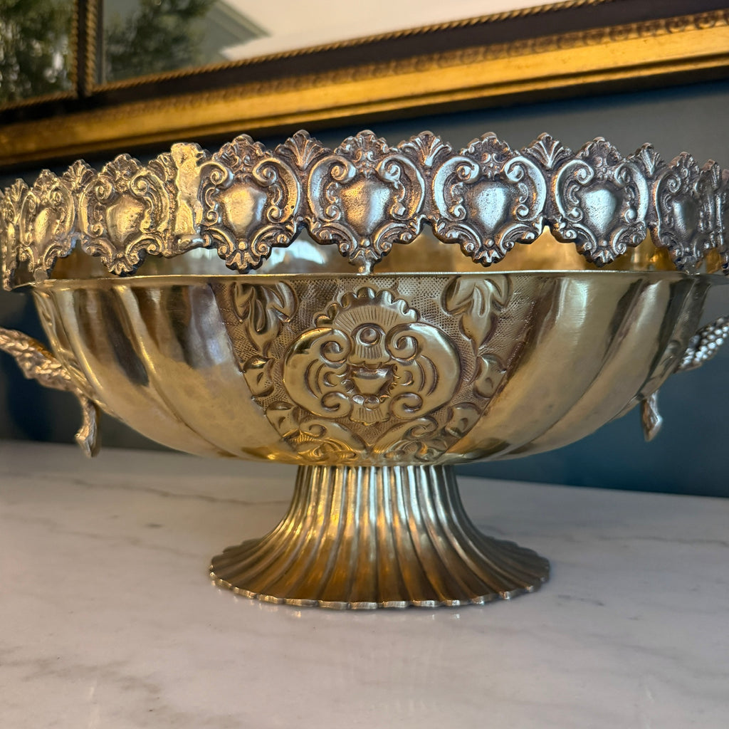 Vintage Brass Grecian Style Pedestal Serving Bowl