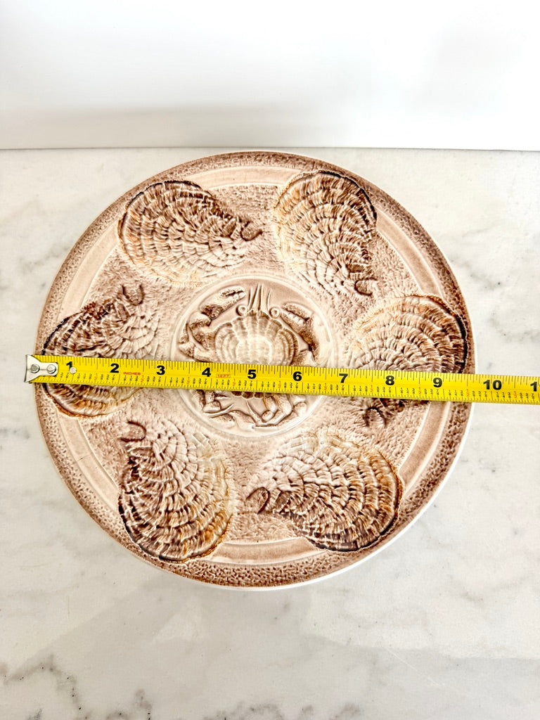 Vintage Sarreguemines French Majolica Oyster Plate with Crab Motif, 10"