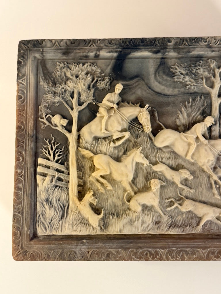 Vintage Italian Incolay Stone Box with Hunting Scene Motif