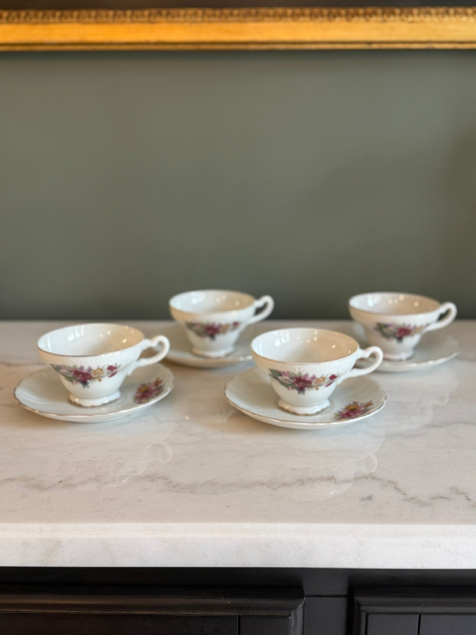 Vintage Footed Teacup and Saucer Roses and Lilies Gold Trim Made in Japan