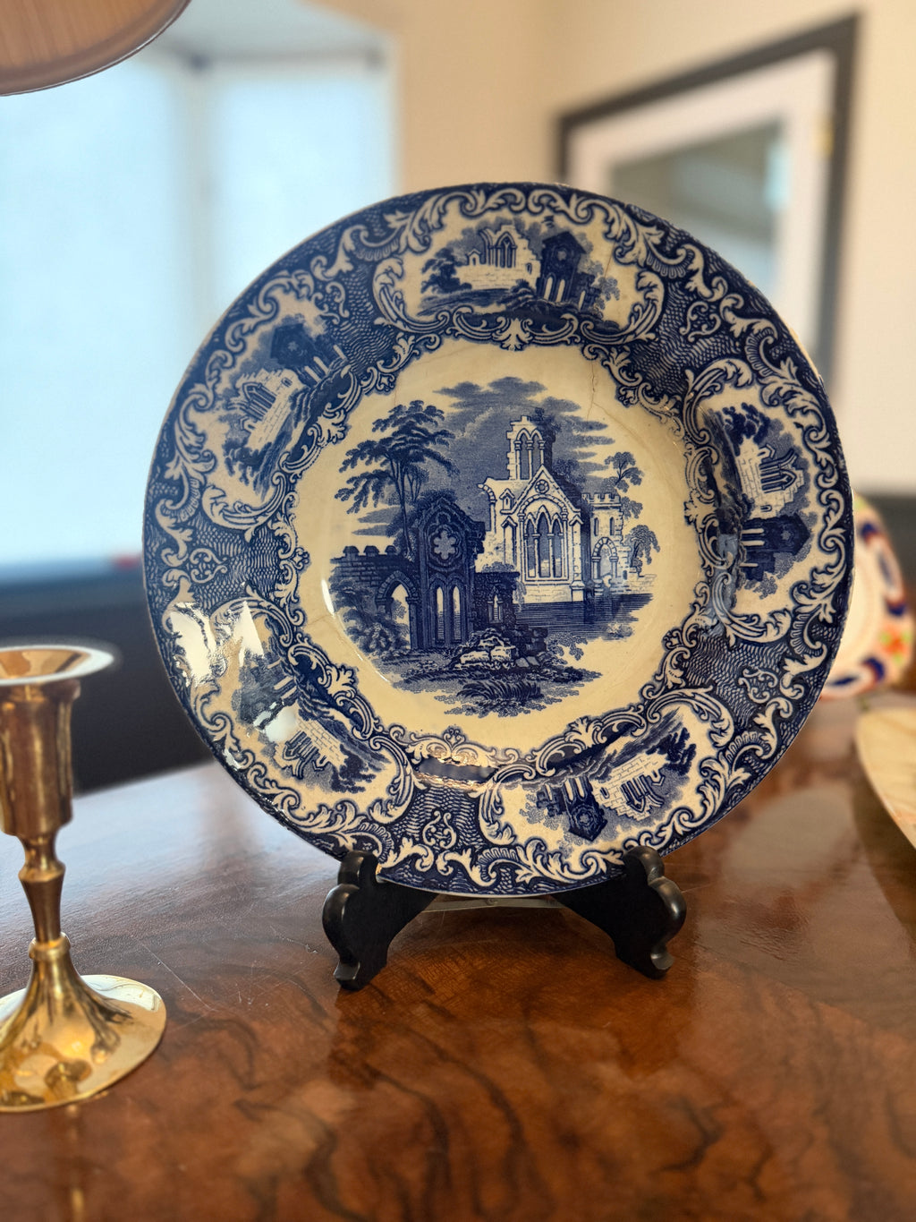 Antique 19th Century Petrus Regout Abbey Blue Transferware Bowl - 10”