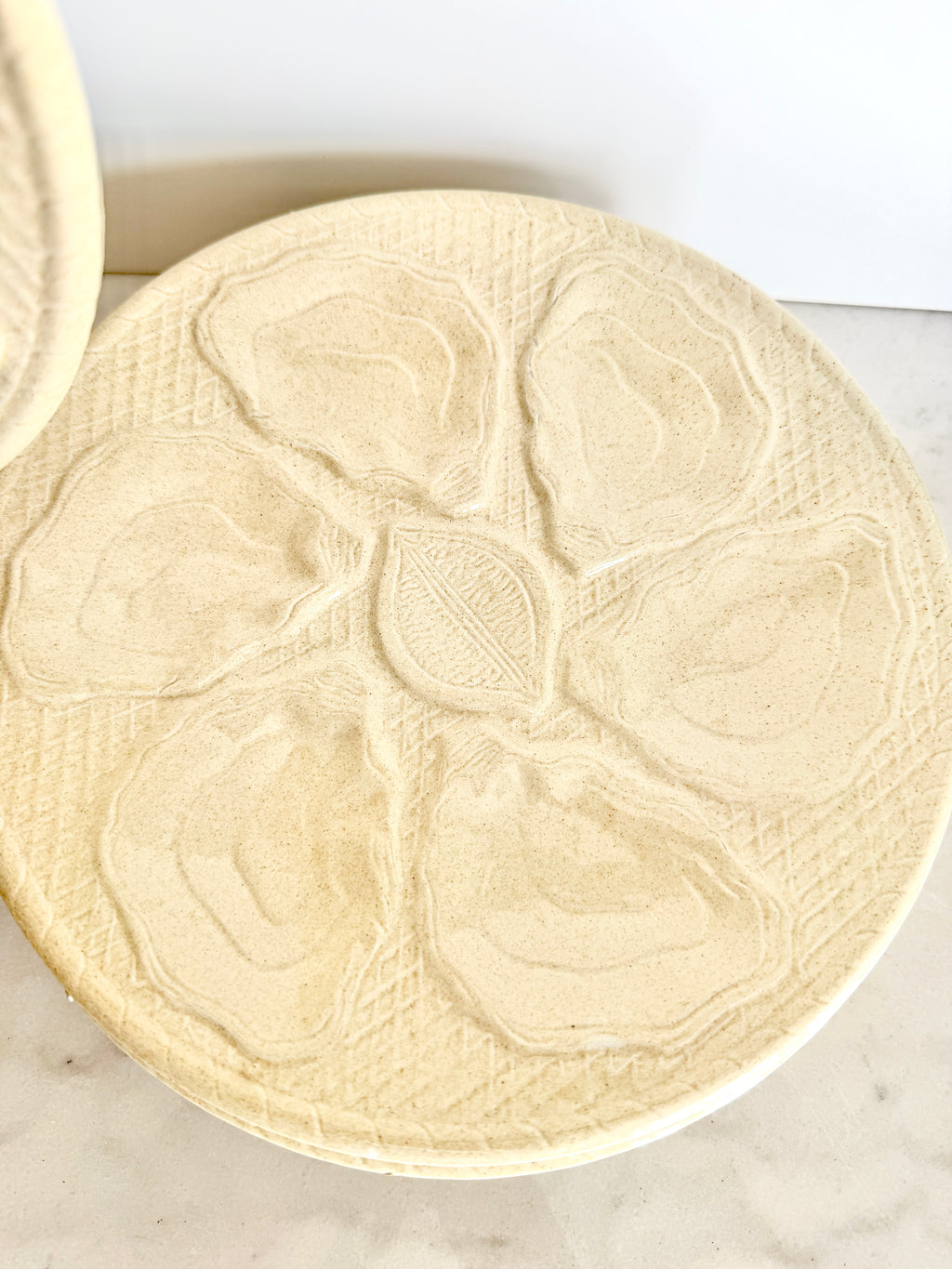 Vintage French Stoneware Oyster Plate in Cream, 9.5"