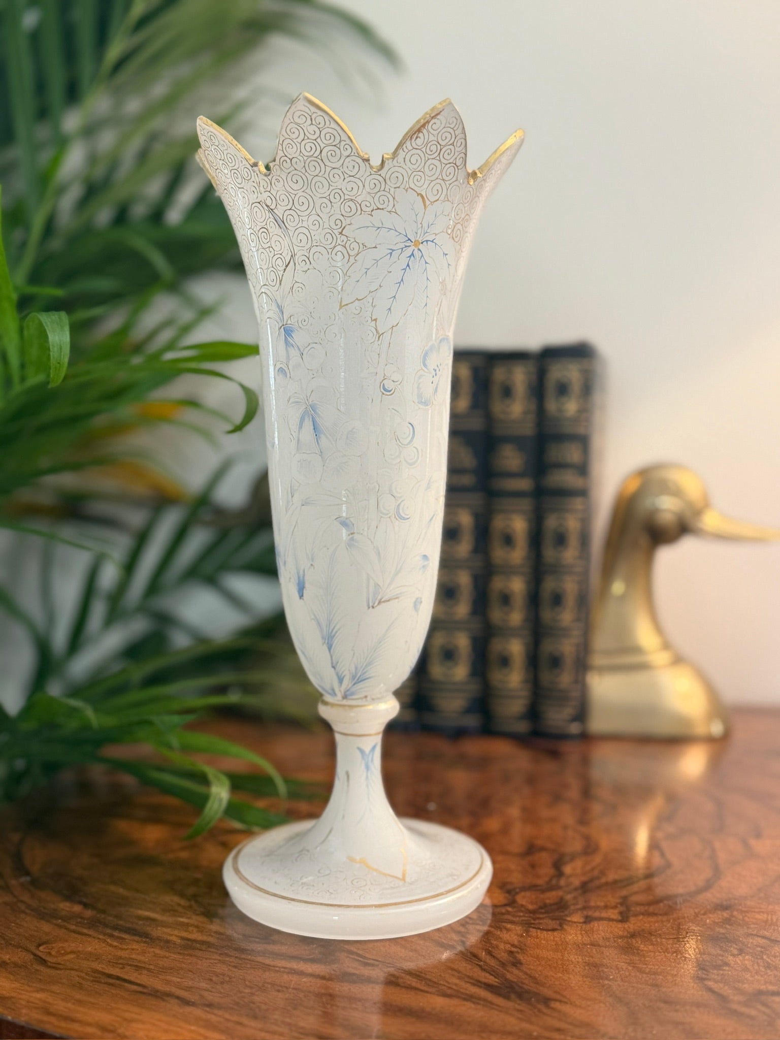 Antique Scalloped Opaline Vase