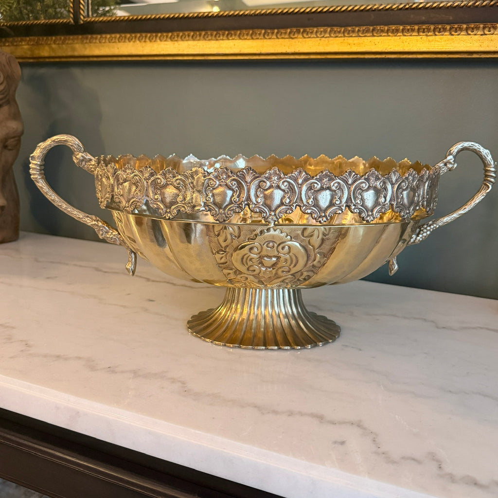 Vintage Brass Grecian Style Pedestal Serving Bowl