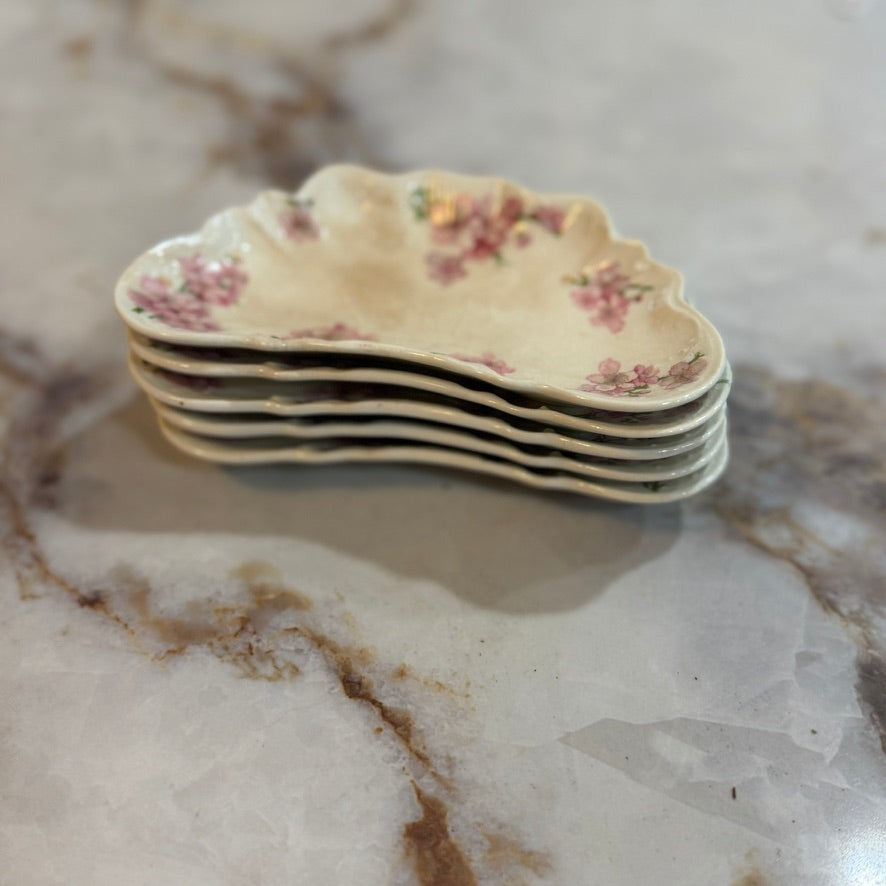 Vintage Johnson Bros England Pink Flowers Crescent Bone Dish